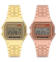 Özel Kutulu Retro Altın ve Rose Gold Renk 2 Adet Retro Model Unisex Kol Saati Çiftlere Sevgili ve Yakın Arkadaşa Özel Hediye Takvim Alarm Aydınlatma ve Kronometre Özellikleri Mevcuttur Dogum Gunu Yildonumu Hediyesi