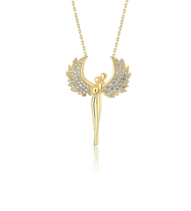925 Ayar Gümüş Sevgili Melek Kolye (Gold)