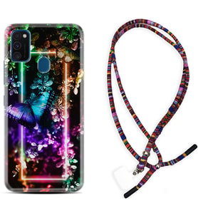 Samsung M21 M22 M23 M30 M31S M32 Kılıf Boyun Asklı Rasta Silikon Butterfly Neon 1684