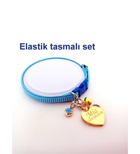 Kişiye Özel  Elastik İsimli Kedi - Köpek Tasması İsimlik (Kedi ve Küçük Irk Köpek İçin Uygundur.) (Mavi)
