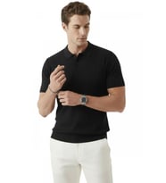DeepSEA Siyah Polo Yaka Triko Tişört Rahat Kalıp Erkek Triko Tişört 2608108