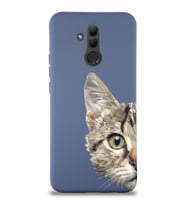 Huawei Mate 20 Lite Uyumlu Lansman Kılıf Catface Tasarımlı İçi Kadife Petrol Mavisi Kapak (Şeffaf)