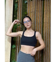 Kadın Askılı U Yaka Siyah Crop/Bluz
