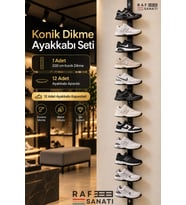 Duvara Monte Ayakkabı Sergileme Standı 200 cm Konik Dikme + 12 Ayakkabı Aparatı Siyah