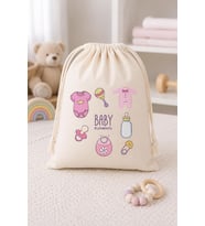 Lexroo Baby Elements Baskılı Ham Bez Büzgülü Bebek Torbası 30x40 cm 2'li Set