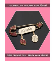 Sahi Aksesuar 14 Ayar Altın Kaplama İsimli Pembe Taşlı Bebek Yaka İğnesi BEZYI414