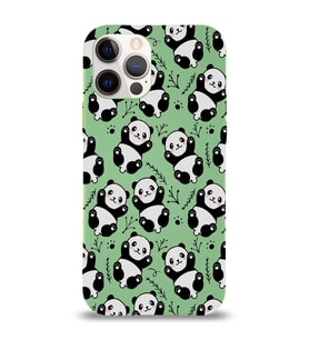 Apple iPhone 12 Pro Max Uyumlu Lansman Kılıf Panda Tasarımlı İçi Kadife Kapak-Yeşil (Şeffaf)