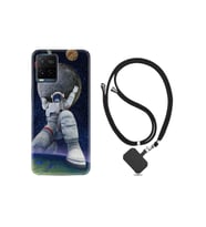 Vivo V21e Kılıf Silikon Desen Boyun Askılı Astronot Ve Dünya 1759