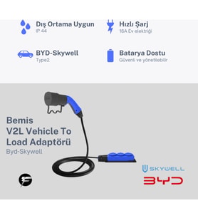Bemis V2L (Vehicle to Load) Elektrikli Araç Uyumlu 3’lü Priz Uzatma Adaptörü – 3 Metre - Byd- Skywell