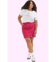 Kadın Denim A line Kısa Etek Yüksek Belli Günlük Casual Tarz Hafta Sonu Yaz Aylarının Vazgeçilmezi (Fuşya)