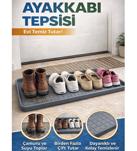 Beylini Çok Amaçlı Ayakkabı Tepsisi Dolap İçi Düzenleyici Su Çamur Kir Geçirmez Dayanıklı Organizer 35x70cm (Gri)