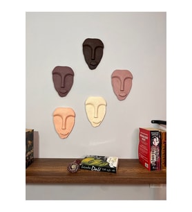 El Yapımı Tasarım Duvar Dekorasyon Maskeleri 5'li Set, Kahverengi Dekor (Çok Renkli)
