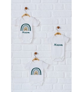 Pia Baby Premium %100 Pamuk İsme Özel Organik Baskılı Üçlü Set Çıtçıtlı Bebek Body Zıbın Modelleri 5092-18 (Ekru)