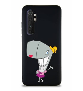 Xiaomi Mi Note 10 Lite Soft Premier Kapak Pearl Yengeç Tasarımlı Silikon Kılıf - Siyah (Şeffaf)