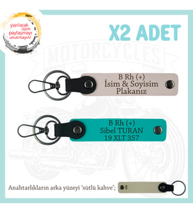 Yol Arkadaşına Özel Hediye İsim Plaka ve B Rh (+) Kan Grubu Yazılı x2 Anahtarlık, Pudra-K Turkuaz-SK