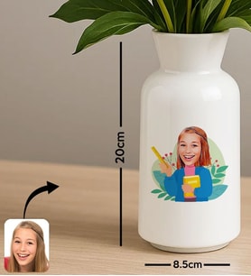 BK Gift Kişiye Özel Karikatürlü Öğretmenler Günü Tasarımlı Seramik Vazo-10, Ev Hediyesi, Öğretmene Hediye