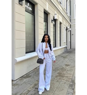 Neşeli butik kadın kışlık alt üst eşofman takımı NB0022 - Gri