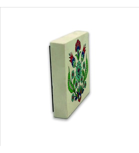 Çini Lale ve Karanfil Desen Baskılı Doğaltaş  Magnet(KD-042)Buzdolabı Süsü