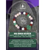 Koç Burcu Bileklik Ametist, Ay Taşı, Güneş Taşı, Kırmızı Akik, Pembe Kuvars, Yeşil Aventurin