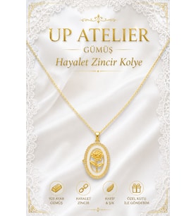 925 Ayar Gümüş İthal Zincirli Zirkon Taşlı Beyaz Detaylı Gold Gül Kolye 40-45cm Ayarlanabilir