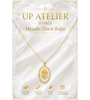 925 Ayar Gümüş İthal Zincirli Zirkon Taşlı Beyaz Detaylı Gold Gül Kolye 40-45cm Ayarlanabilir