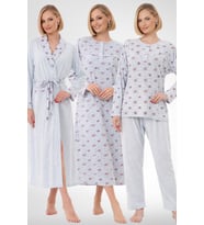 Mecit 6318 Mavi Büyük Beden Kadın Sabahlık Pijama Gecelik Set