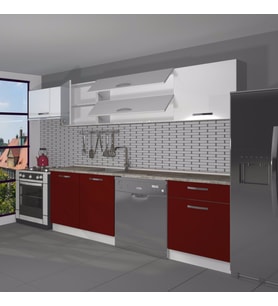 Decoraktiv Elite 280Y MDF Hazır Mutfak Dolabı - Tezgah Dahil - Parlak Beyaz (Bordo - Beyaz)