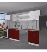 Decoraktiv Elite 280Y MDF Hazır Mutfak Dolabı - Tezgah Dahil - Parlak Beyaz (Bordo - Beyaz)