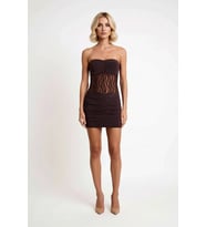 Kadın Straplez Dantelli Kısa Elbise Bodycon Kesim Astarlı Kolsuz Örme Kumaş Mini Boy Günlük Rahat