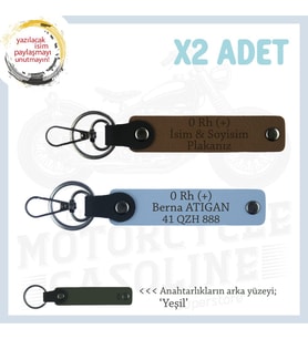Güvenli Sürüş İçin, İsim Plaka ve 0 Rh (+) Kan Grubu Yazılı Motorcu Anahtarlığı 2'li, Kahve-Mavi-Ysl (Çok Renkli)