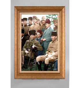 Altın Varaklı Çerçeveli Paspartulu Atatürk Tablo a432 (Gold)