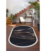 Dijidekor Halı Siyah Gold Cool Yıkanabilir Saçaklı Oval Kesme İnce Yolluk Kilim Salon Halısı Modeli