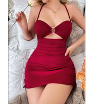 Fantezia Night Kadın Bordo Aksesuar Detaylı Boyundan Bağlamalı Fantezi Elbise 5175