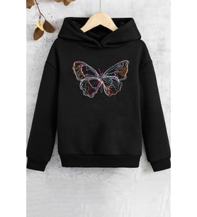 Çocuk Butterfly Baskılı Sweatshirt (Siyah)