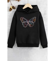 Çocuk Butterfly Baskılı Sweatshirt (Siyah)