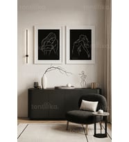Minimalist Çizgisel Figür 2'li Ahşap Çerçeveli Tablo Seti