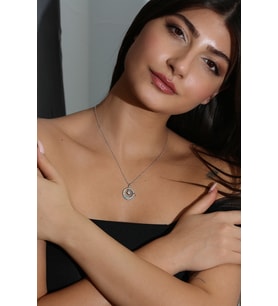 925 Ayar Gümüş Zirkon Taşlı Yonca Kolye -GV8505 (Gümüş)