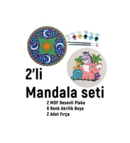 2'li Mandala Boyama Seti- Okul-aile Etkinliği-2 Ham Mdf Plaka, 6 Renk Boya,2 Fırça Model-43