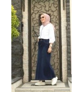2058-Denim Etek Lacivert