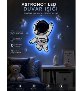 Kişiye Özel Astronot Çocuk Odası Duvar Süsü LED Işıklı Uzay Temalı