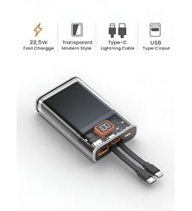 PW50 LCD 22.5W Type-C & Lightning Kablolu Hızlı iPhone Şarj Aleti - 10,000mAh Taşınabilir Powerbank