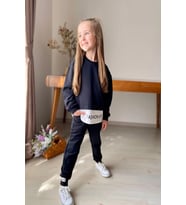 Yazı Detaylı Tarz Siyah Renk Kız Çocuk Takım (Yeşil)