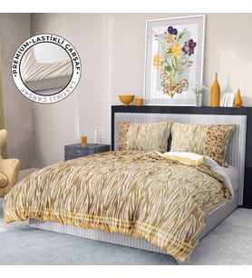 Monohome Premium Luxury Çift Kişilik Nevresim Takımı 3D Pamuk Saten Gold Zebra