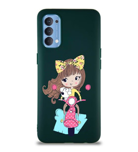 Oppo Reno 4 Soft Premier Kapak Vespagirl Tasarımlı Silikon Kılıf - Yeşil (Şeffaf)