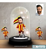 Kişiye Özel Karikatür Sarı Kırmızı Taraftar Tasarımlı Fanus Biblo ve 2 anahtarlık , Taraftar Hediyesi