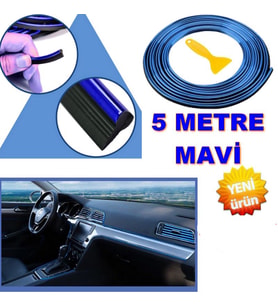 Oto Trim Araç Dekorasyon Şeridi Kauçuk Elastik Kolay Kurulum 5 metre Şerit Bant Mavi Renk
