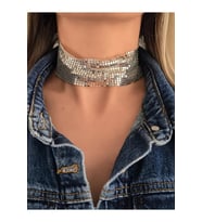 Arpa Pul Payet Zırh Metal Model Gümüş Choker Kolye (Platin - Gümüş)