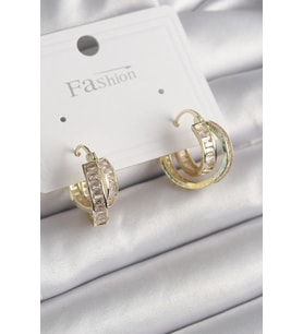 Pirinç Gold Renk Zirkon Taşlı Halka Model Kadın Küpe 5886