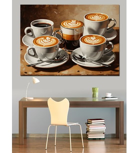 Üç Farklı Latte Art Kahve Dekoratif Kanvas - Mdf Ahşap Tablo