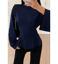 Kadın Pilet Bel Oturtmalı Peplum Detaylı Uzun Kollu Bluz